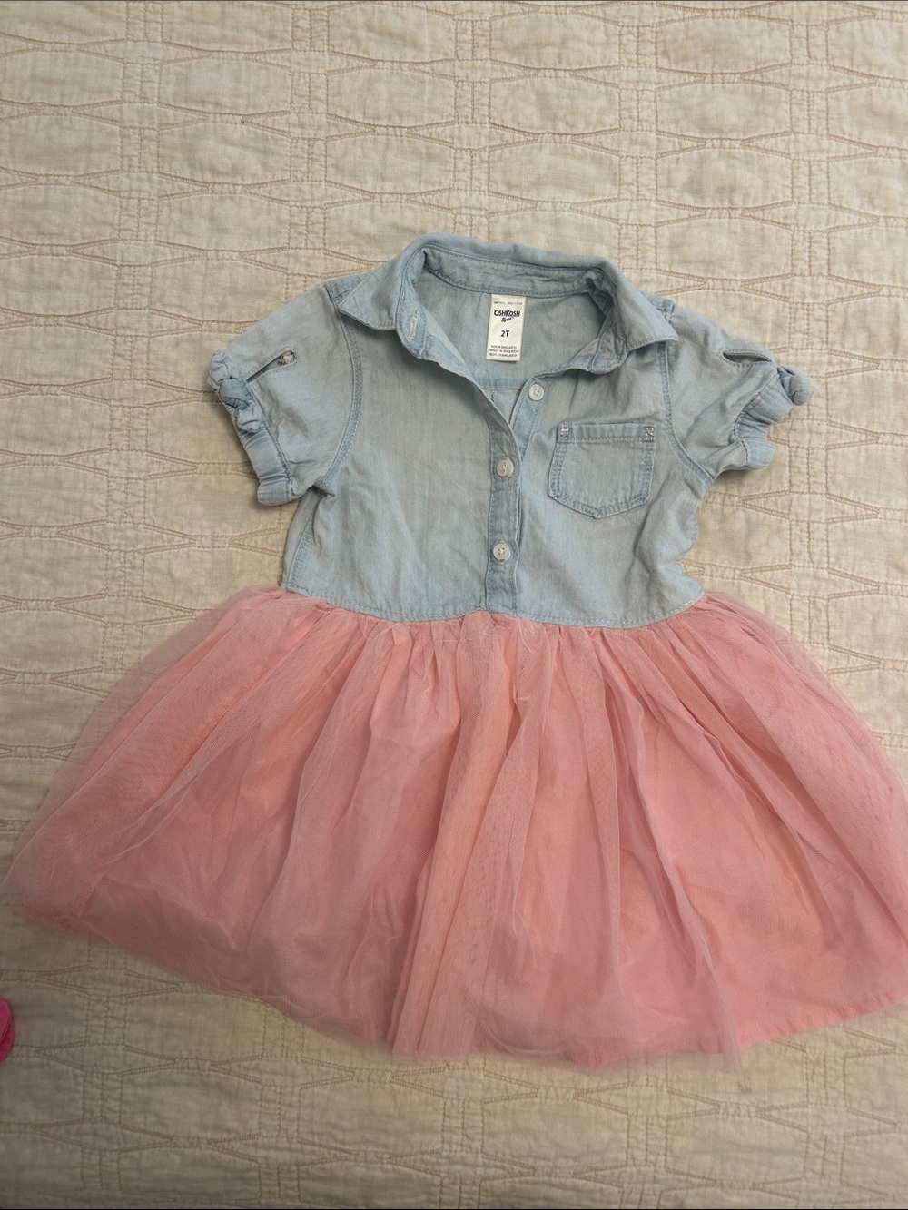 OshKosh B'gosh Light Blue Chambray Top with Pink Tulle Skirt Dress